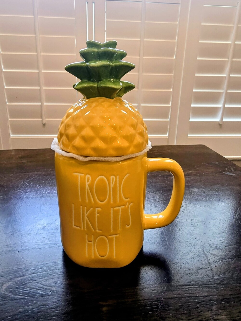 Rae Dunn Yellow Pineapple Mug with Green Top